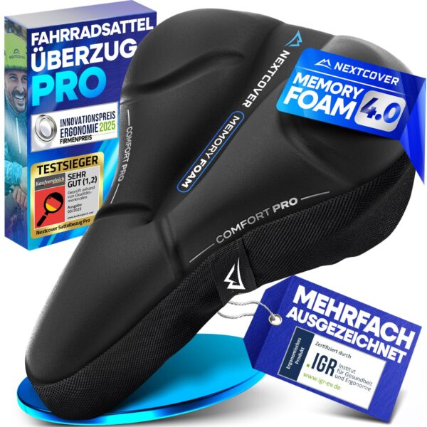 Nextcover® Fahrradsattel Überzug CoverPro mit Memory-Foam 4.0 – Ergonomisches Gel Sattelbezug