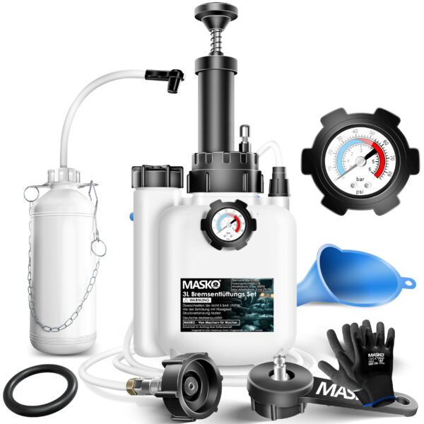 MASKO® Bremsentlüftungsgerät 3L mit Handpumpe – Bremsflüssigkeitswechsel für Scheiben- & Trommelbremsen