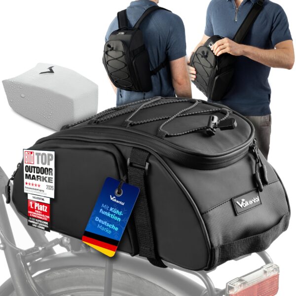 Valkental 3in1 Fahrradtasche 10-14L mit Rucksackfunktion – Wasserfest & Reflektierend