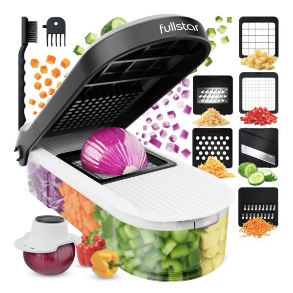 Fullstar 6-in-1 Gemüseschneider mit Behälter – Mandoline & Käsereibe Weiß