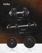 SONGMICS 2-in-1-Hantelset 30 kg – Verstellbare Kurz- & Langhantel aus Gusseisen für Zuhause – Bild 3