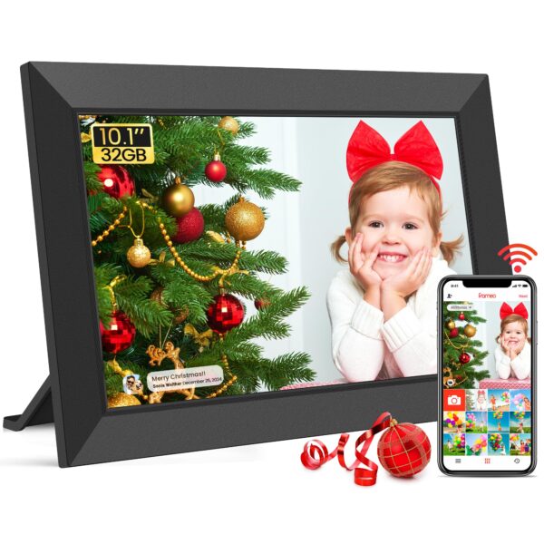WONNIE Frameo 10,1 Zoll WLAN Bilderrahmen – HD IPS Touchscreen mit 32GB & sicherer Foto-Weitergabe