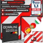 GEARLINE 3-in-1 Warntafel für Italien, Spanien & Portugal – Fahrradträger Warnschild mit Spanngurten