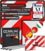 GEARLINE 3-in-1 Warntafel für Italien, Spanien & Portugal – Fahrradträger Warnschild mit Spanngurten