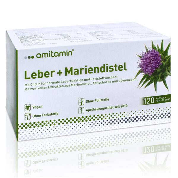 amitamin Leber + Mariendistel Komplex – 120 vegane Kapseln mit Silymarin & Cholin