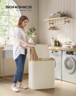 SONGMICS Wäschekorb 150 L mit 3 Fächern & Deckel – Cremeweiß – Bild 2