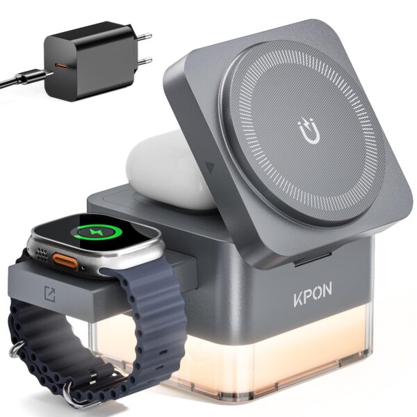 KPON 3-in-1 MagSafe Ladestation – 20 W Schnellladen für iPhone, Apple Watch & AirPods