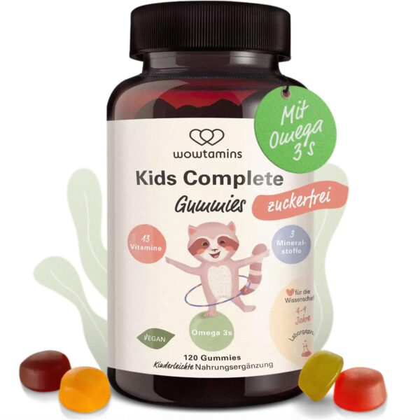 wowtamins Kids Complete – Vegane Multivitamin Gummies zuckerfrei mit Omega 3 & Vitamin D3