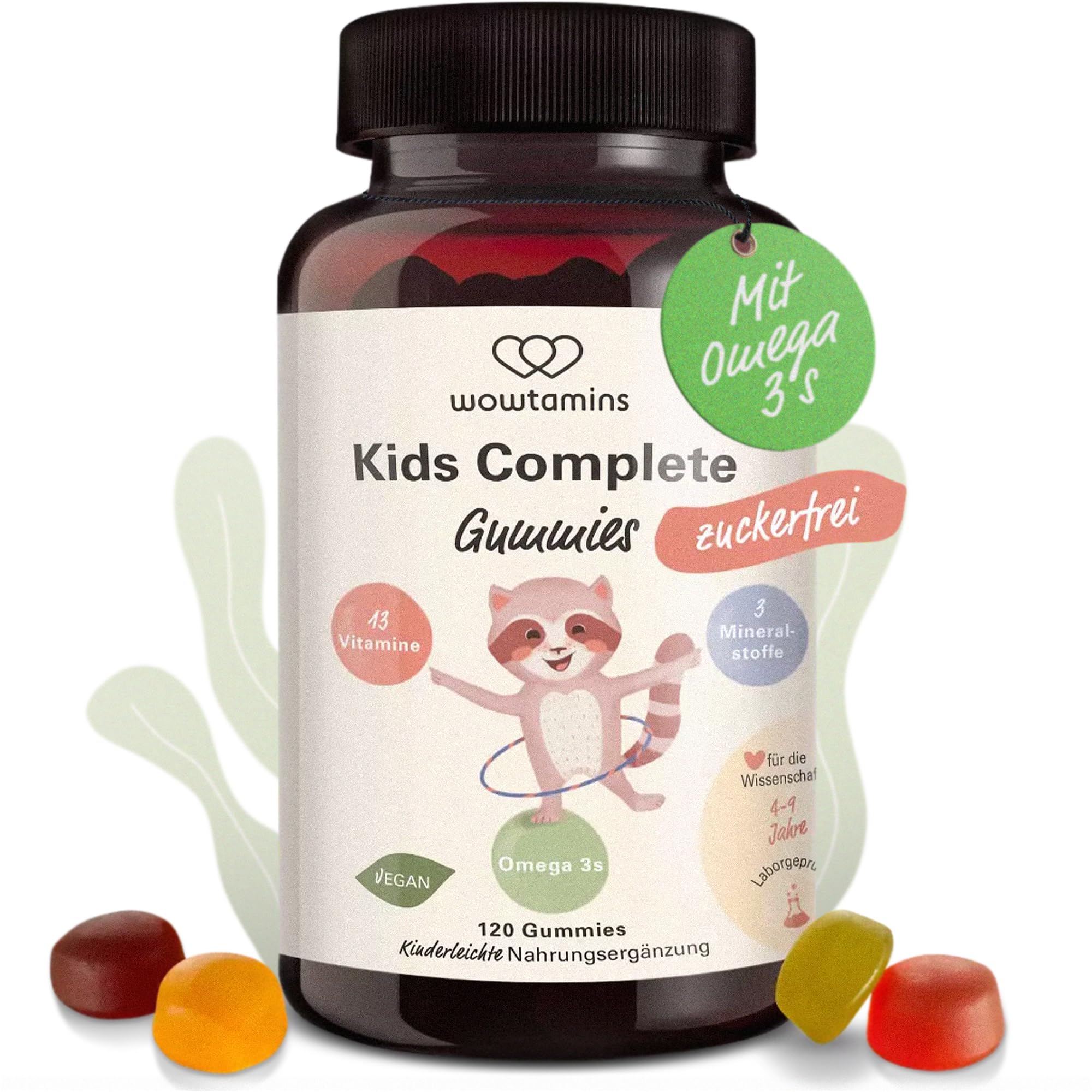 81YRlLXoDUL._SY2000_.jpg wowtamins Kids Complete – Vegane Multivitamin Gummies zuckerfrei mit Omega 3 & Vitamin D3 – Bild 1