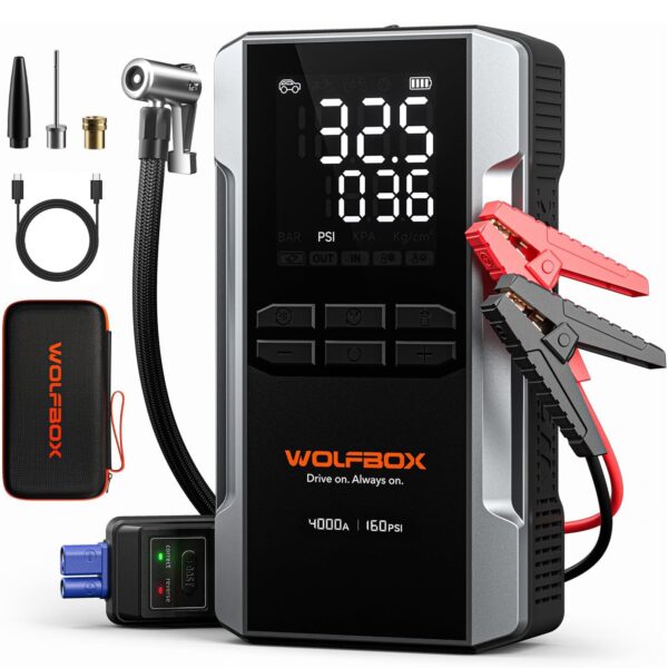 WOLFBOX 4000A Starthilfe & Luftkompressor – 88.8Wh Powerbank für Fahrzeuge & Mobile Geräte