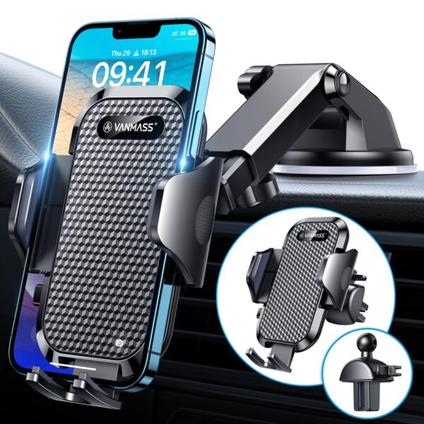 VANMASS Handyhalterung Auto 4 in 1 – Saugnapf & Lüftungsclip für iPhone & Samsung