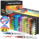 Vozuna 120er Acrylstifte Set wasserfest – Acrylmarker mit flexibler Pinselspitze für Steine, Glas & Holz