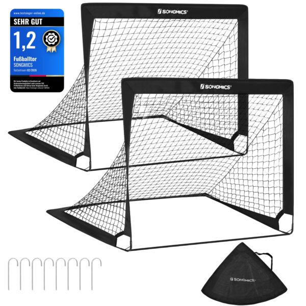 SONGMICS Fussballtor 2er Set 90x120x90 cm – Pop-up Tor für Kinder mit schnellem Aufbau