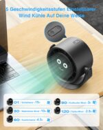 Fitabok USB Tischventilator mit 5 Geschwindigkeiten & 360° Drehung – Tragbar mit 4000mAh Akku – Bild 2