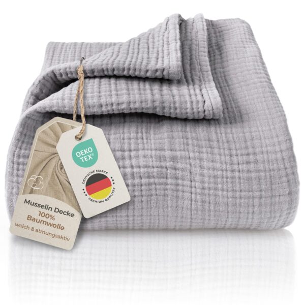 LAYNENBURG Premium Musselin Tagesdecke 150x200 cm – 100% Baumwolle, 4-lagig