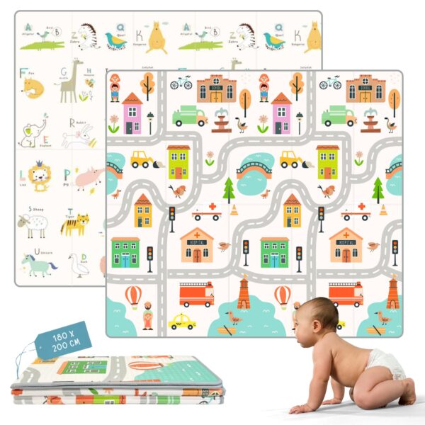 HuBorns Krabbelmatte Baby 200x180 cm – Faltbar, Wendbar & Wasserdicht mit CE Zertifikat