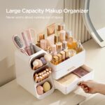 HBlife Kosmetik Organizer 36x19x26 cm – 3-in-1 Aufbewahrungsbox mit Schubladen & Pinselhalter Weiss – Bild 4