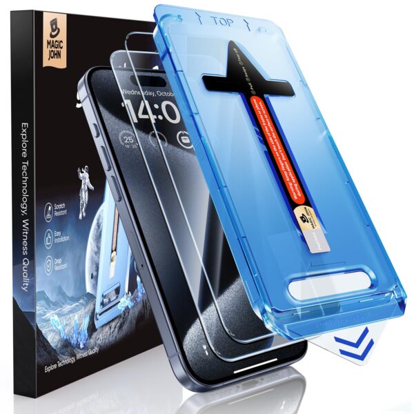 MAGIC JOHN Displayschutz iPhone 15 Pro – 2er Set mit Auto-Dust-Eliminierung & 9H Härte