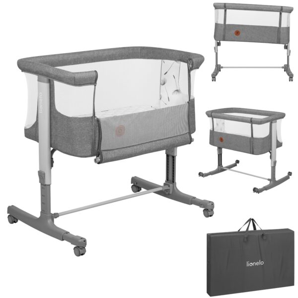 Lionelo Aurora 3in1 Babybett bis 9 kg – Beistellbett, Wiege & Stubenwagen mit Höhenverstellung