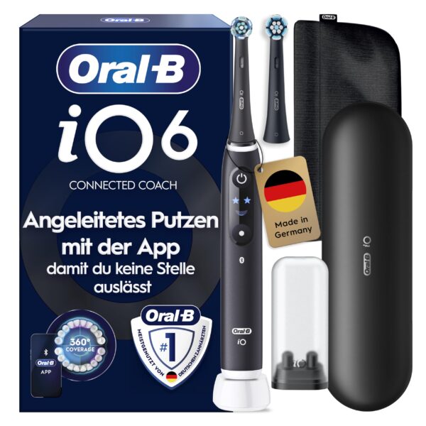 Oral-B iO Series 6 Elektrische Zahnbürste Schwarz – 5 Putzmodi mit KI-App