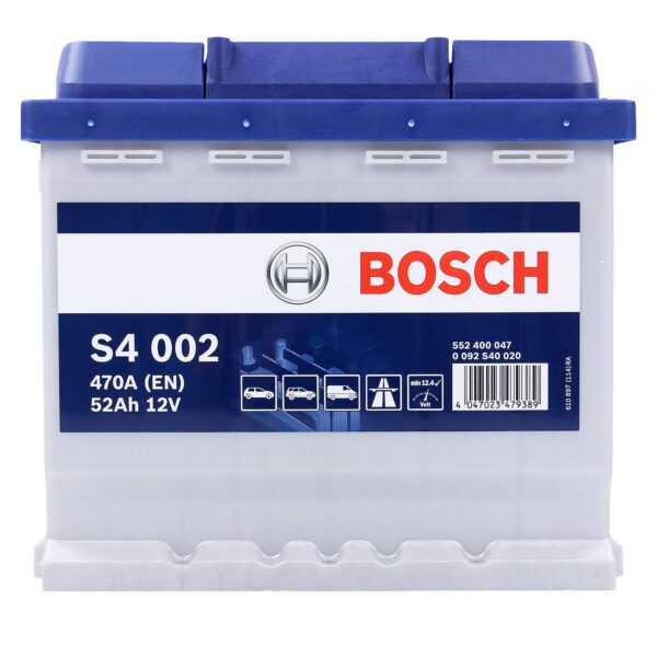 Bosch S4002 Autobatterie 52Ah 470A – Starterbatterie für Fahrzeuge ohne Start-Stopp