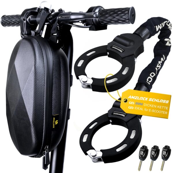 AMZLOCK E-Scooter Kettenschloss 8mm – Hochsicherheit mit Tasche & 3 Schlüsseln