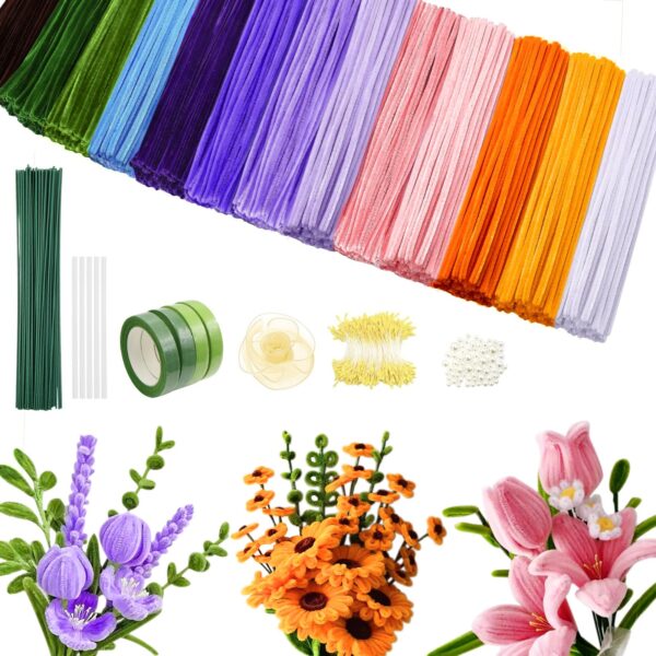 800er Pfeifenreiniger Blumen Set mit 13 Farben – Bastelset mit Zubehör von beanicus