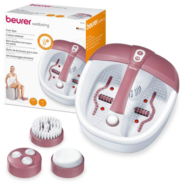 Beurer FB 35 Fusssprudelbad mit Vibrations- & Sprudelmassage, Pediküre-Aufsätzen & Aromatherapie – Wellness-Fussbad bis Schuhgrösse 44