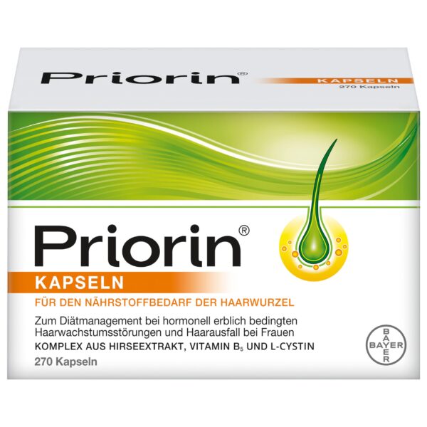 270 Stück Priorin Kapseln mit Hirseextrakt, Vitamin B5 & L-Cystin – 12-Wochen-Kur gegen Haarausfall für Frauen