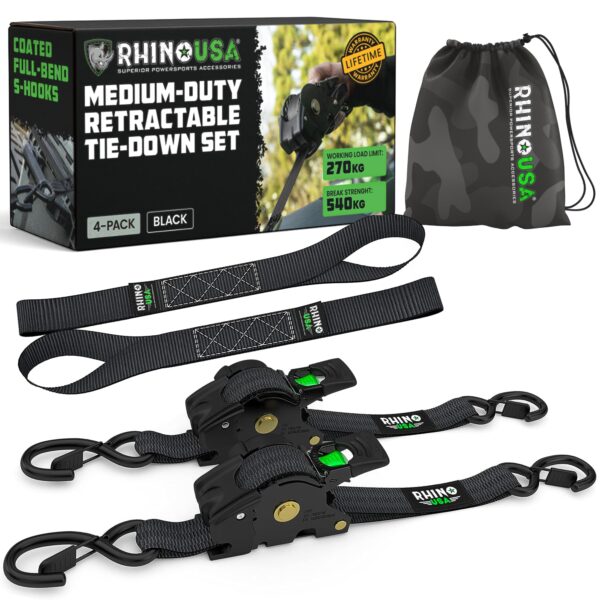 Rhino USA Selbstaufrollende Spanngurte 2er-Pack – 540kg Bruchfestigkeit für sichere Ladungssicherung