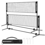 SONGMICS Badmintonnetz 300–500 cm, höhenverstellbar 90–155 cm – Tragbares Multisport-Set