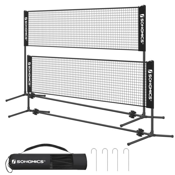 SONGMICS Badmintonnetz 300–500 cm, höhenverstellbar 90–155 cm – Tragbares Multisport-Set