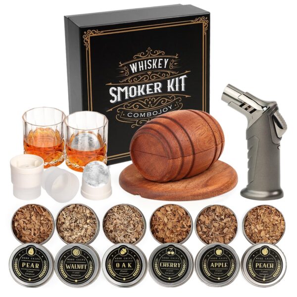 ComboJoy Whiskey Smoker Kit mit 6 Holzaromen – Premium Cocktail-Räucher-Set für Zuhause