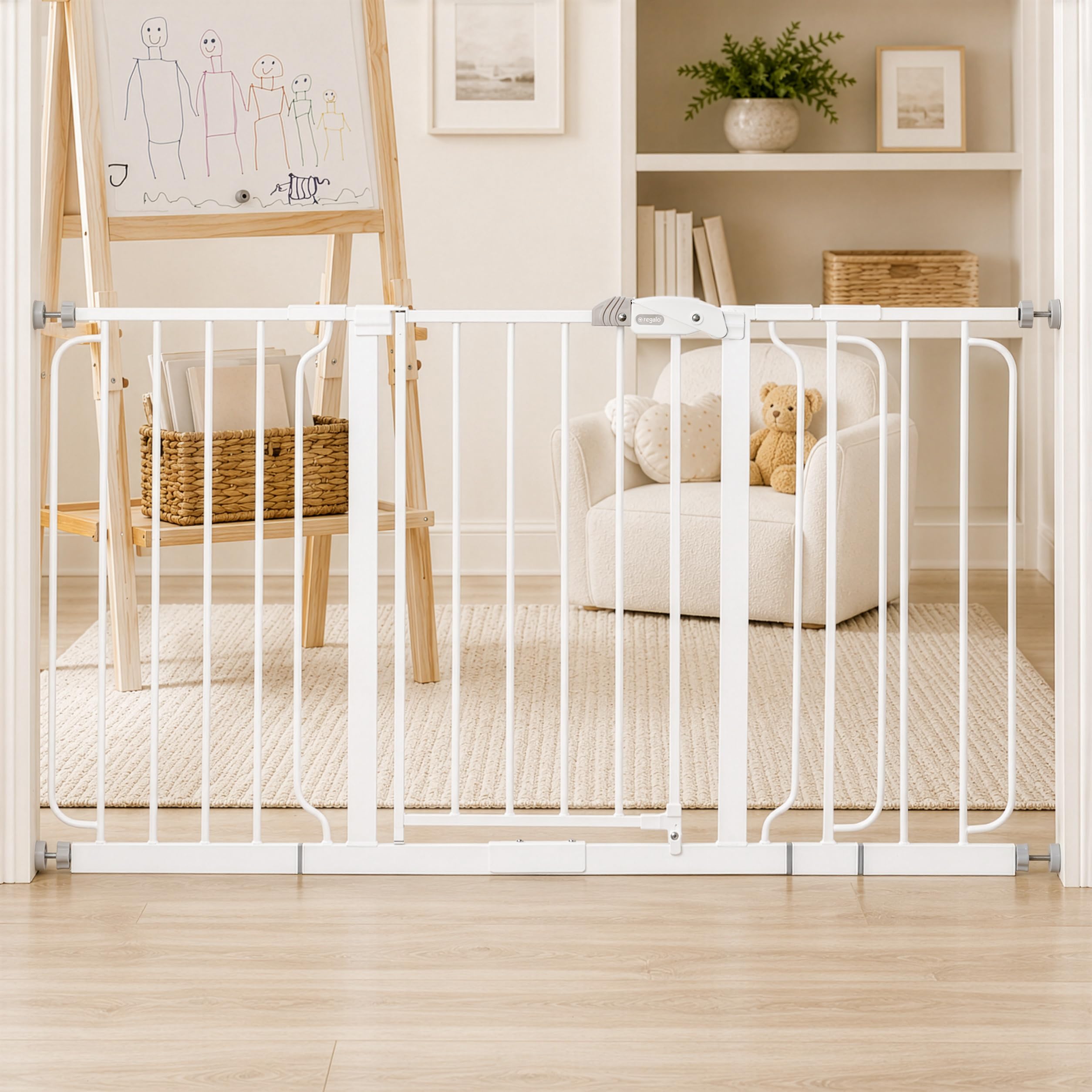 81hSnOb6i6L._SY2508_.jpg Regalo Schutzgitter Breite 73–147 cm mit Druckbefestigung & 3 Verlängerungs-Kits – Bild 1