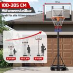 Yohood Basketballkorb 100–305 cm Höhenverstellbar – Outdoor Ständer mit bruchsicherer PC-Rückwand – Bild 6