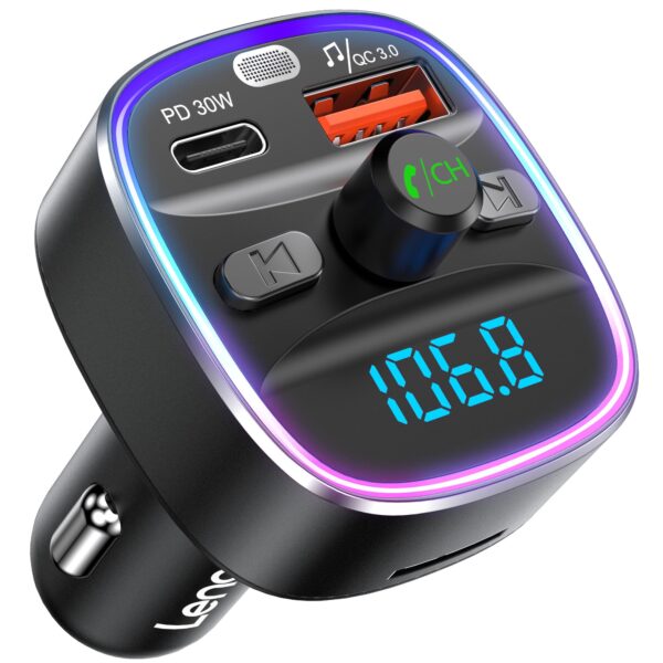 LENCENT Bluetooth 5.4 FM Transmitter 48W – Kabelloser Auto Adapter mit Schnellladen & Freisprechanlage