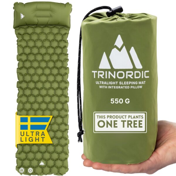 TRINORDIC Ultraleichte Aufblasbare Isomatte 550g mit Kissen – Campingmatte für Wandern