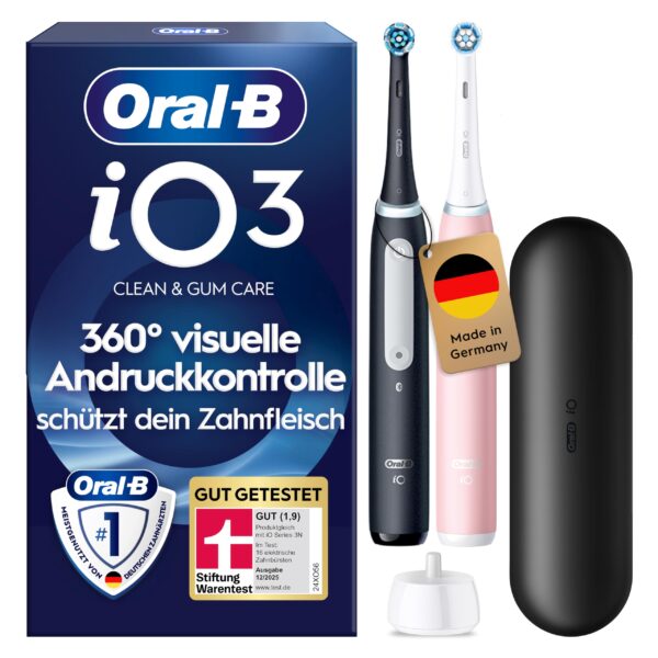 Oral-B iO Series 3 Elektrische Zahnbürste Doppelpack – Zahnpflege mit Andruckkontrolle