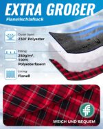 KingCamp XXL Schlafsack 220x100 cm Baumwoll-Flanell – Ganzjahresschlafsack für Camping – Bild 4