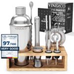 VINENCO Cocktail Shaker Set mit Ständer & Rezeptbuch – Premium 13-teilig Edelstahl Barset