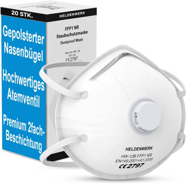 HELDENWERK FFP1 Atemschutzmaske – Feinstaubschutz im 5er, 10er oder 20er Set