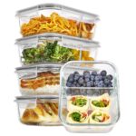 Vtopmart 5er Set Glas-Frischhaltedosen 975ml – Meal Prep Behälter mit 2 Fächern