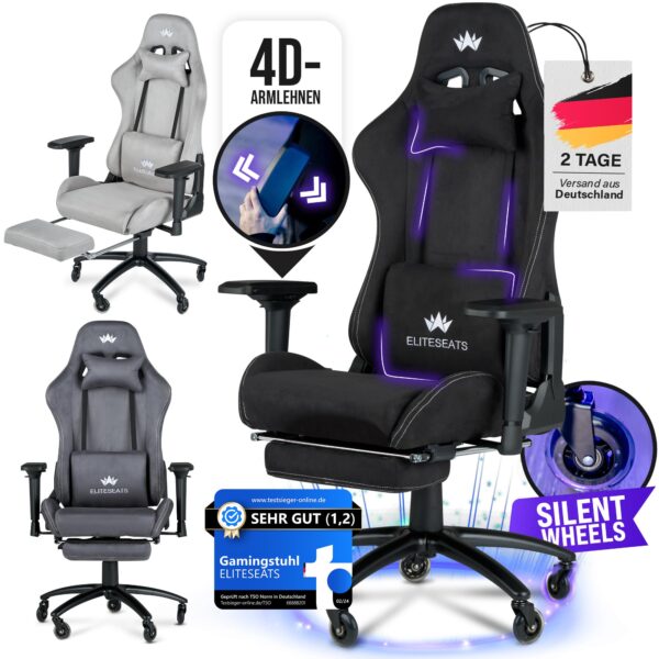 ELITESEATS Gaming Stuhl Ergonomisch – 4D-Armlehnen, Fusssstütze & 150 kg Belastbarkeit
