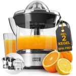 LEBENLANG Zitruspresse elektrisch mit 2 Kegeln – 700 ml Saftbehälter & BPA-frei