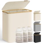 SONGMICS Wäschekorb 150 L mit 3 Fächern & Deckel – Cremeweiß