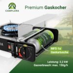 CAMPLORA Gaskocher 2,2 kW mit Piezozündung & Sicherheitsabschaltung – Campingkocher mit Tragekoffer – Bild 2