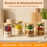 EDELHAUS Overnight Oats Gläser Set 4x500ml mit Bambusdeckel, Löffeln & Etiketten – Bild 2