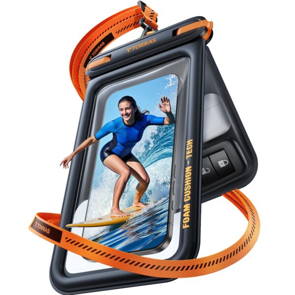 TORRAS IP68 Wasserdichte Handyhülle mit Doppelfächern – 500g Auftrieb für Wassersport