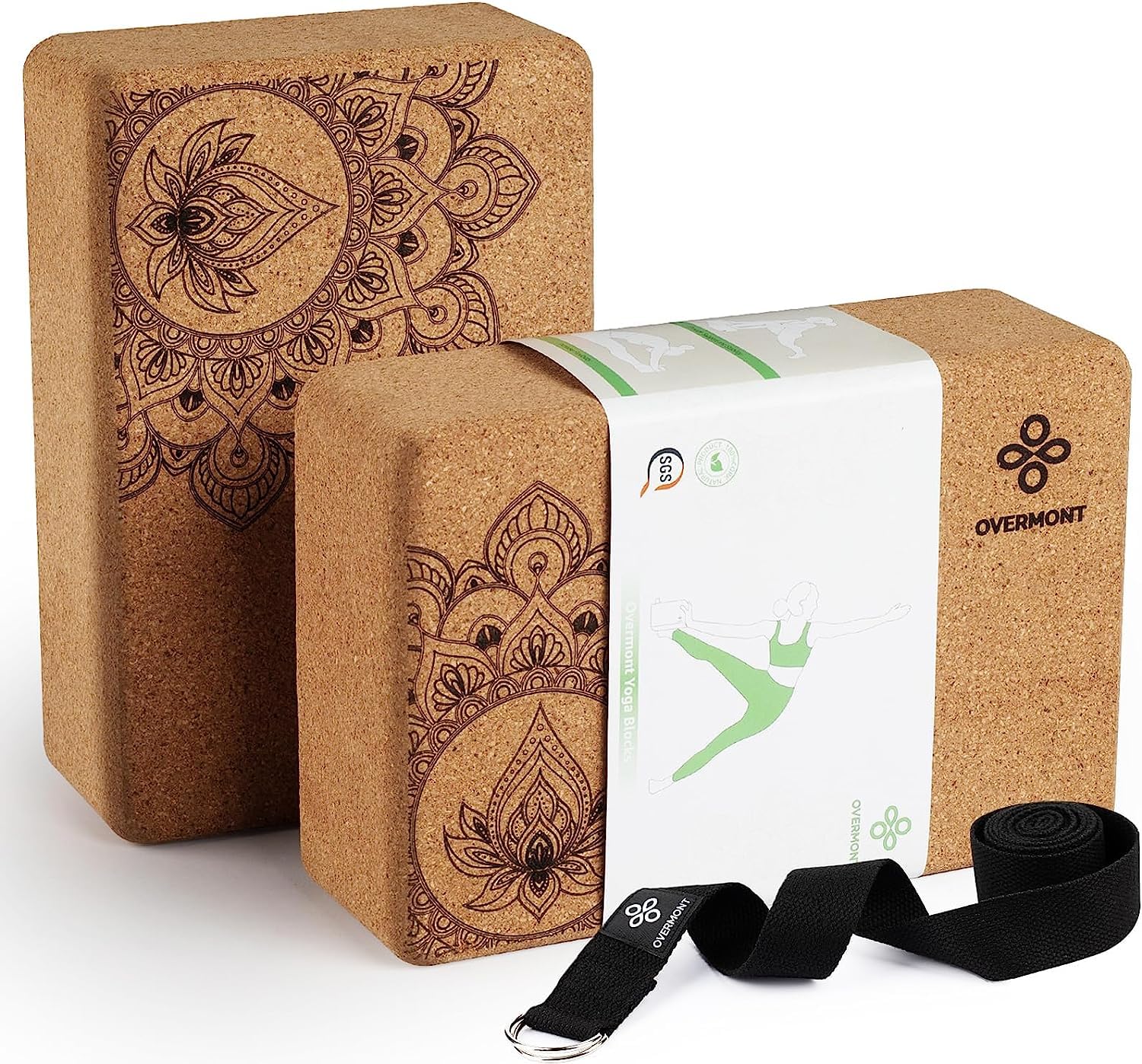 81lzE4ooqnL._SY1398_.jpg OVERMONT Yogablöcke Kork 2er Set mit Yoga Gurt – Premium Korkblöcke für Yoga & Pilates – Bild 1