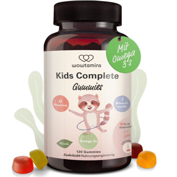 wowtamins Kids Complete – Vegane Multivitamin Gummies mit Omega 3 für Kinder